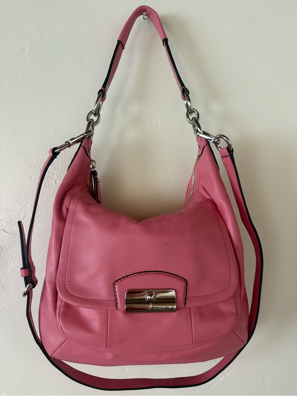 Coach Kristen Leather Hobo Bag Y2K Pink DressShoulder & Crossbody Silver Hardwar